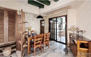 混搭风格三居室舒适原木色富裕型110平米餐厅餐厅背景墙餐桌效果图