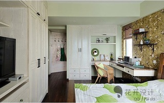 混搭风格三居室绿色富裕型110平米卧室卧室背景墙壁纸图片
