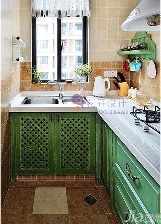 田园风格四房可爱绿色富裕型110平米厨房橱柜设计图纸