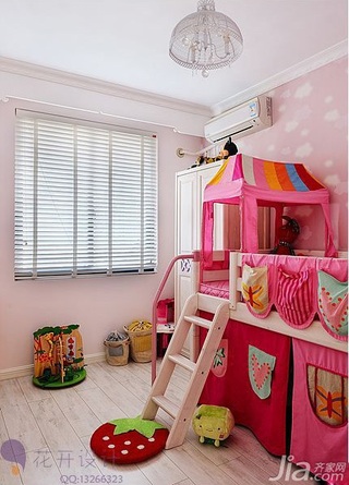 田园风格四房可爱粉色富裕型110平米儿童房儿童床图片