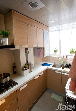 TT精工地中海风格小户型原木色经济型70平米厨房吊顶橱柜婚房设计图