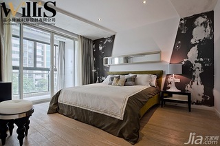 巫小伟简约风格三居室黑白富裕型130平米卧室卧室背景墙床图片
