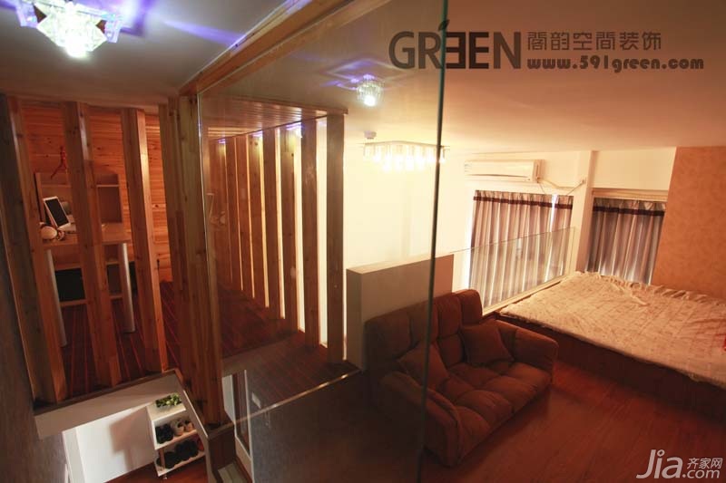 loft风格,小户型装修,40平米装修,经济型装修,简约风格,卧室,沙发,床