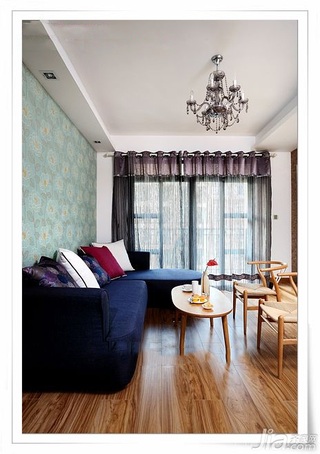 简约风格三居室经济型100平米客厅沙发背景墙窗帘效果图