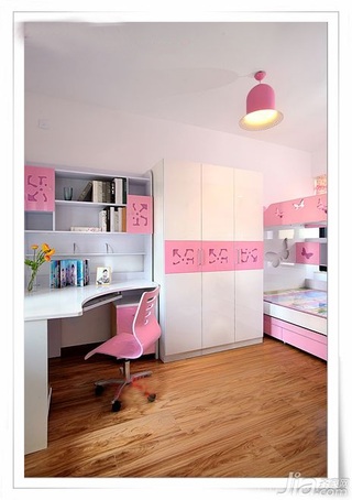 简约风格三居室粉色经济型100平米儿童房书桌效果图