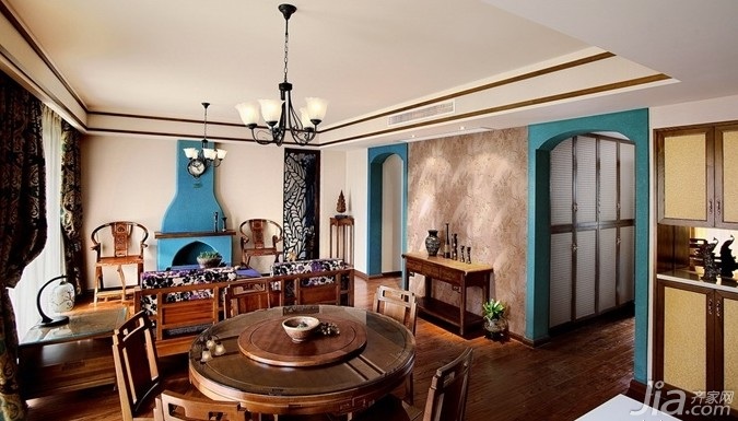 公寓装修,东南亚风格,120平米装修,15-20万装修,餐厅,餐桌,灯具,沙发