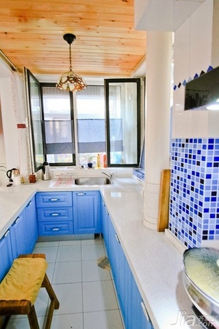 地中海风格小户型蓝色经济型40平米厨房吊顶设计图