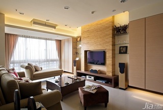 简约风格三居室原木色富裕型120平米电视背景墙电视柜图片
