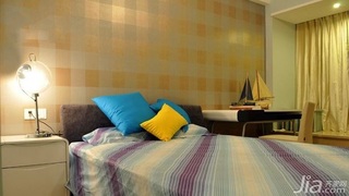 混搭风格公寓富裕型130平米卧室卧室背景墙床图片