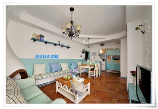 地中海风格三居室小清新蓝色富裕型90平米客厅吊顶沙发效果图
