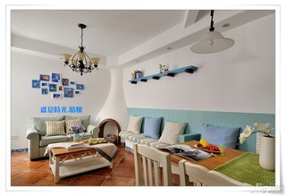 地中海风格三居室小清新蓝色富裕型90平米客厅沙发背景墙沙发图片