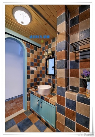 地中海风格三居室富裕型90平米卫生间吊顶洗手台图片