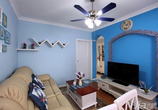 地中海风格小户型蓝色经济型50平米电视背景墙婚房家居图片
