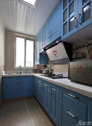 地中海风格小户型蓝色经济型50平米厨房吊顶橱柜婚房平面图