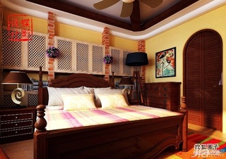 田园风格四房富裕型140平米以上卧室床图片