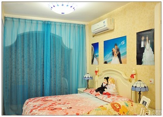 地中海风格公寓富裕型50平米卧室卧室背景墙床图片