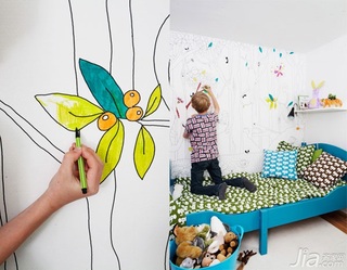 北欧风格公寓手绘墙儿童床效果图