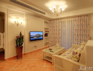 田园风格公寓富裕型90平米客厅电视背景墙茶几效果图