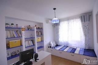 简约风格三居室蓝色经济型书房飘窗书桌图片