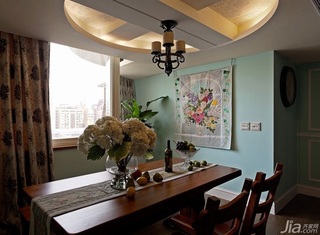 美式风格复式富裕型餐厅吊顶餐桌效果图