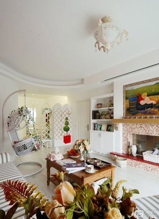 田园风格二居室富裕型90平米客厅背景墙沙发图片