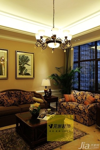 美式乡村风格三居室富裕型140平米以上客厅吊顶茶几图片