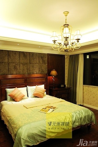 美式乡村风格三居室富裕型140平米以上卧室卧室背景墙床图片