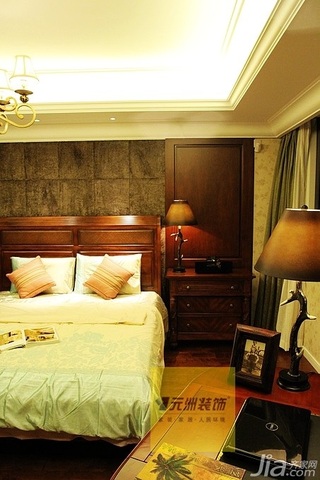 美式乡村风格三居室富裕型140平米以上卧室吊顶床图片