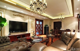 美式乡村风格二居室富裕型130平米客厅电视背景墙茶几效果图