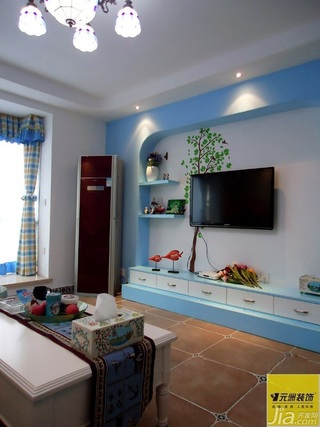 地中海风格二居室富裕型90平米客厅电视柜效果图