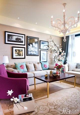 混搭风格二居室富裕型130平米客厅沙发背景墙沙发效果图