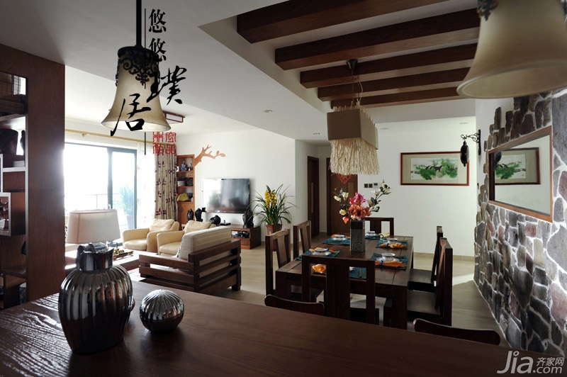 非空,三居室装修,100平米装修,经济型装修,美式乡村风格,餐厅,餐桌,灯具,沙发