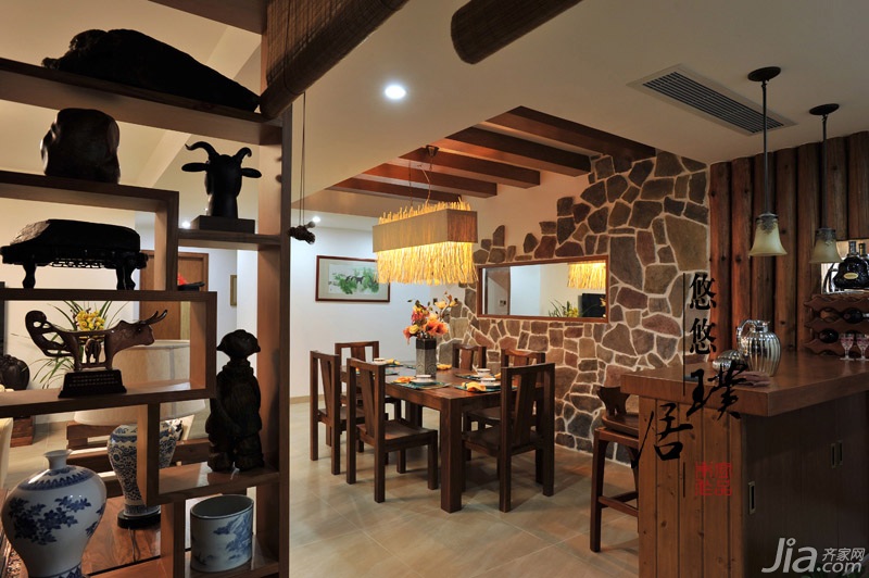 非空,三居室装修,100平米装修,经济型装修,美式乡村风格,餐厅,餐桌,灯具,吧台