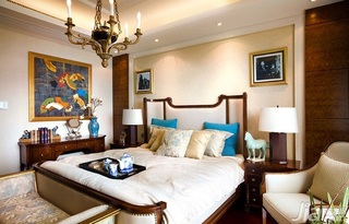 混搭风格二居室富裕型130平米卧室吊顶床图片