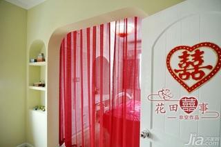 非空田园风格公寓红色经济型80平米卧室隔断床婚房家装图
