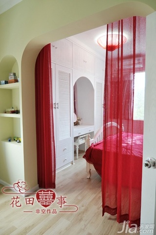 非空田园风格公寓红色经济型80平米卧室床婚房家装图片