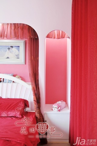 非空田园风格公寓红色经济型80平米卧室床婚房设计图纸