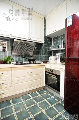 非空田园风格二居室经济型90平米厨房橱柜设计图纸