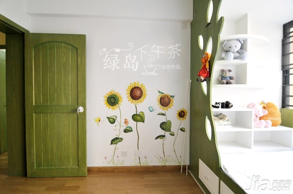 公寓装修,田园风格,80平米装修,经济型装修,非空,儿童房,床,绿色