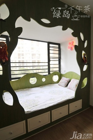 非空田园风格公寓绿色经济型80平米儿童房床效果图