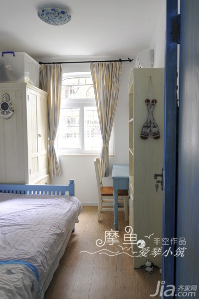 非空,三居室装修,120平米装修,富裕型装修,地中海风格,卧室,床,衣柜,书桌