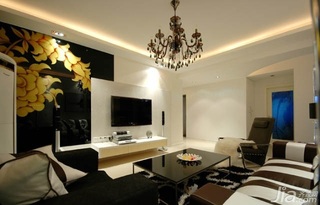 混搭风格一居室富裕型100平米客厅电视背景墙电视柜效果图