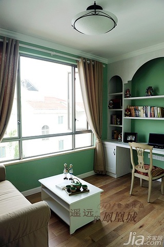 非空美式乡村风格别墅绿色20万以上140平米以上书房书桌效果图