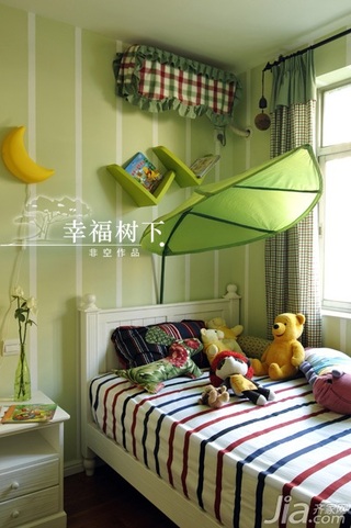 非空田园风格三居室绿色10-15万120平米卧室床效果图