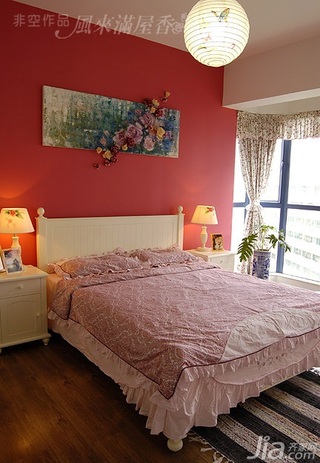 非空田园风格公寓红色经济型90平米卧室卧室背景墙床图片