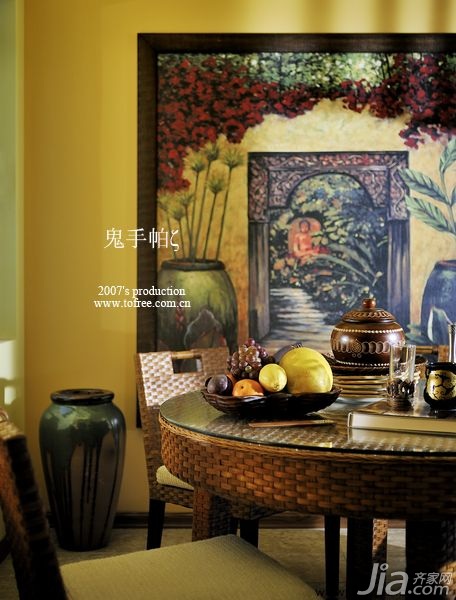 鬼手帕,公寓装修,120平米装修,经济型装修,东南亚风格,餐厅,餐桌,装饰画