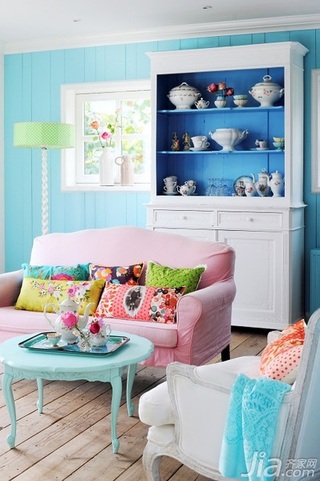 地中海风格浪漫蓝色客厅橱柜订做