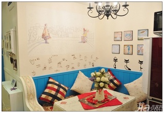 地中海风格浪漫蓝色客厅手绘墙装修图片