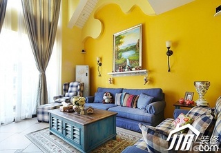 地中海风格浪漫黄色客厅照片墙窗帘效果图