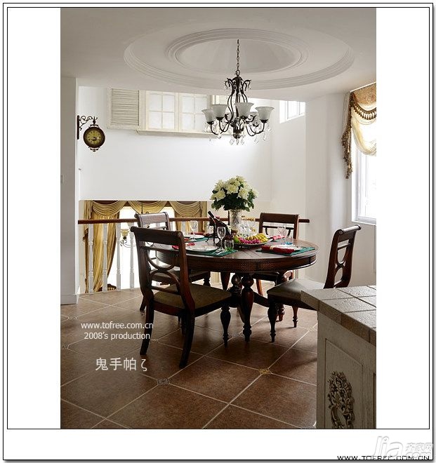 鬼手帕,别墅装修,130平米装修,富裕型装修,欧式风格,餐厅,餐桌,灯具